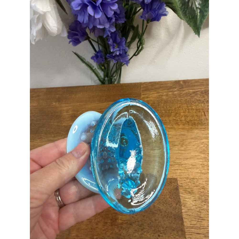 Fenton Blue Opalescent Hobnail Cornucopia‎ Vase Vintage Art Glass Pedestal Decor
